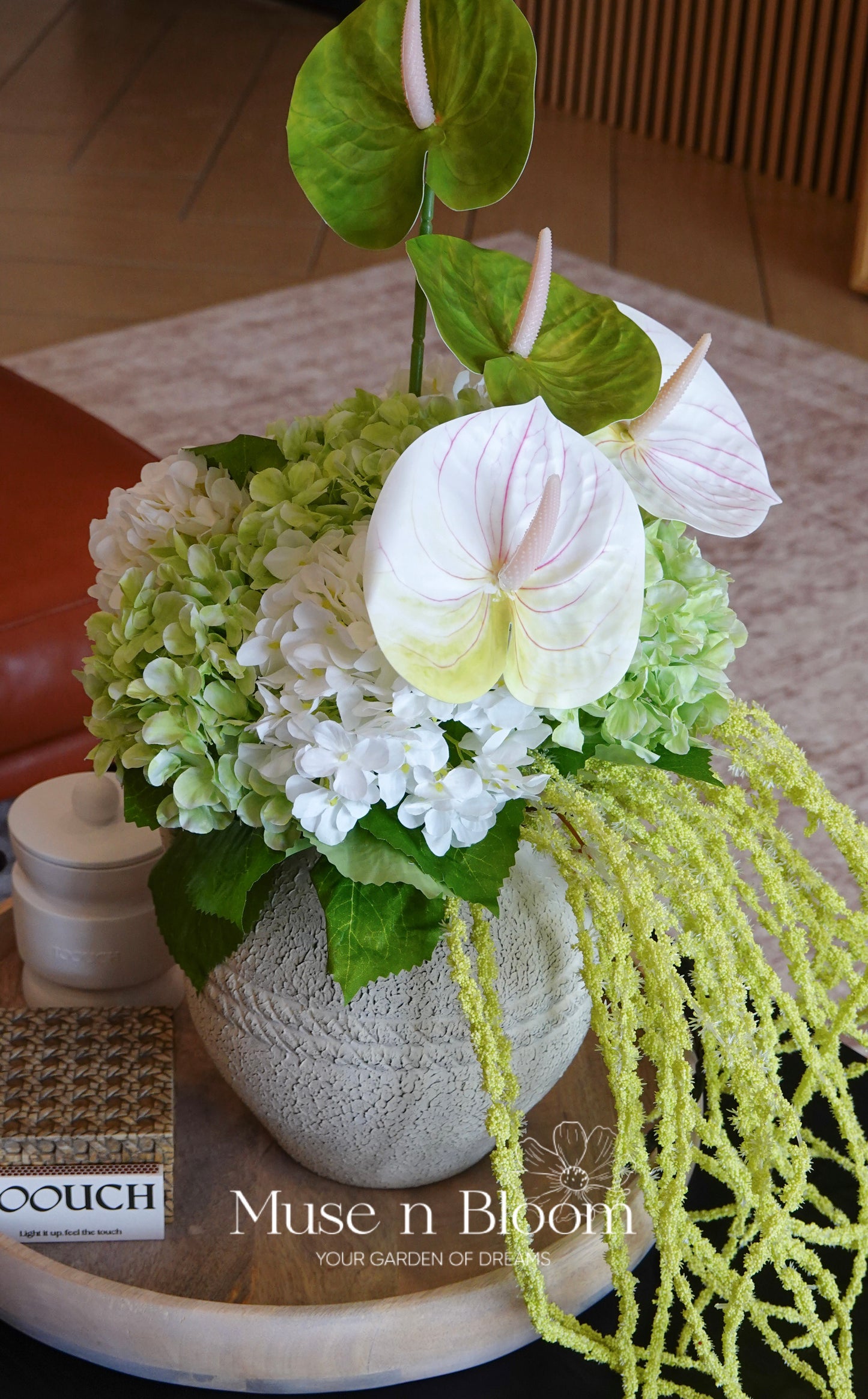 Artificial Hydrangea Arrangement - Green White