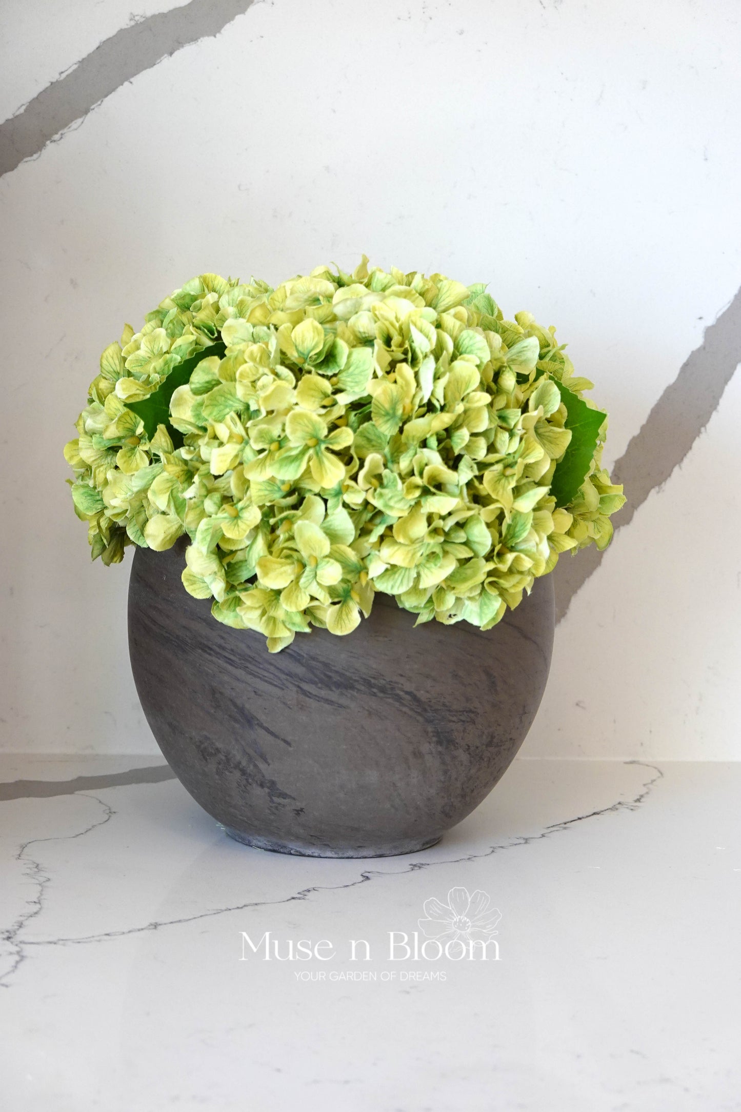 Artificial Hydrangea Arrangement with Vase - Green