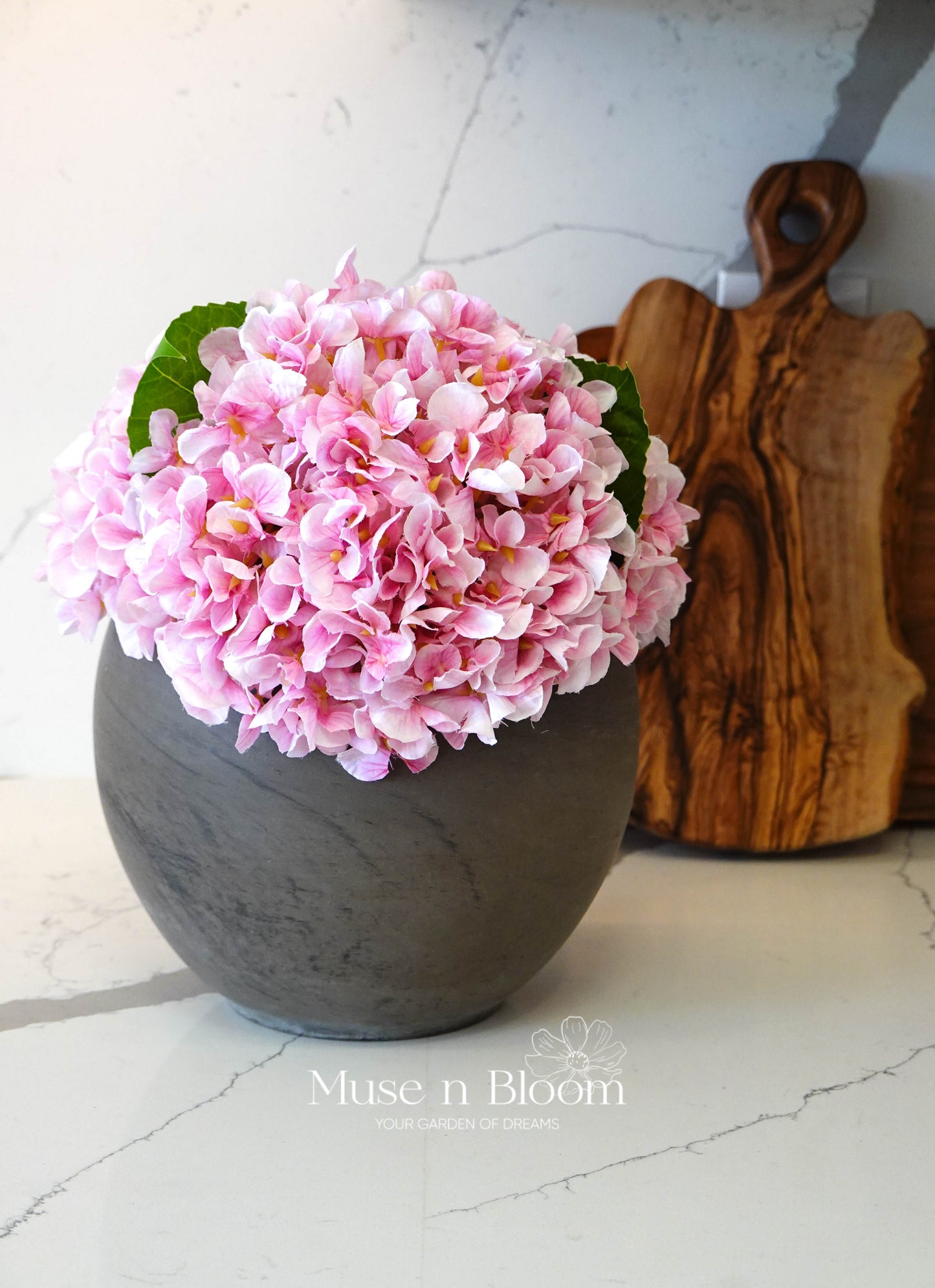 Artificial Hydrangea Arrangement with Vase - Pink