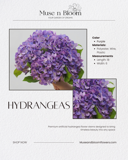 Artificial Hydrangeas 18" Stem (Choose Color)