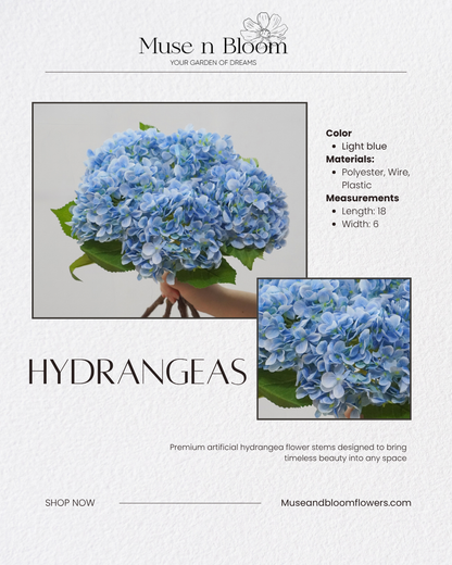 Artificial Hydrangeas 18" Stem (Choose Color)