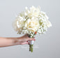 Artificial Rose & Baby's Breath Bridal Bouquet - White Real Touch Wedding Flowers