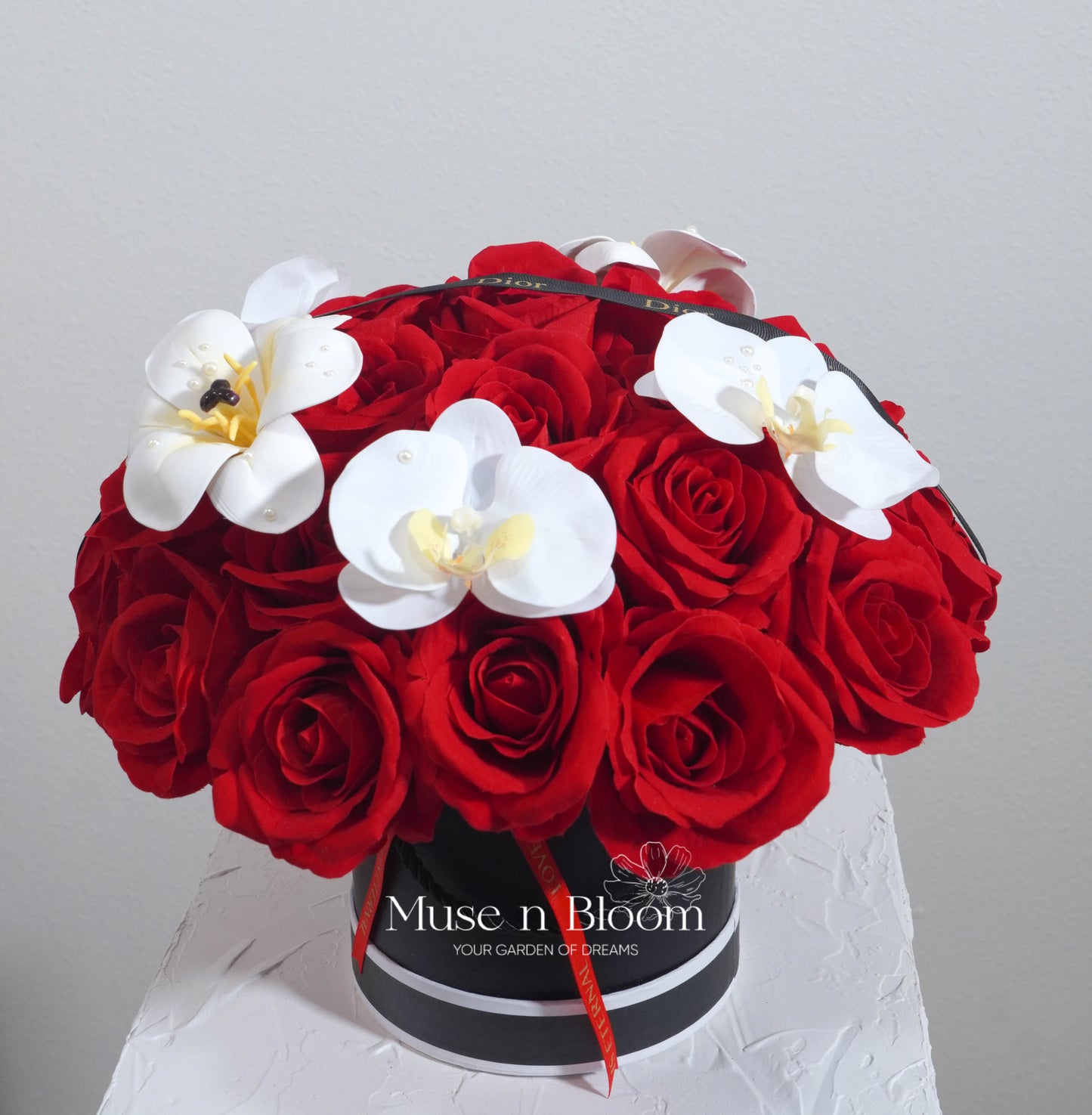 Artificial Rose Box Arrangement - Red (M)