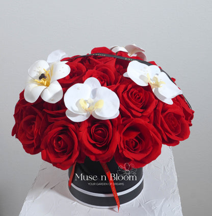 Artificial Rose Box Arrangement - Red (M)