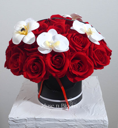 Artificial Rose Box Arrangement - Red (M)