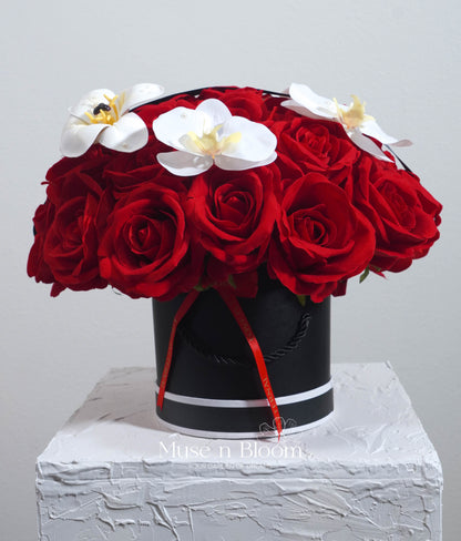 Artificial Rose Box Arrangement - Red (M)