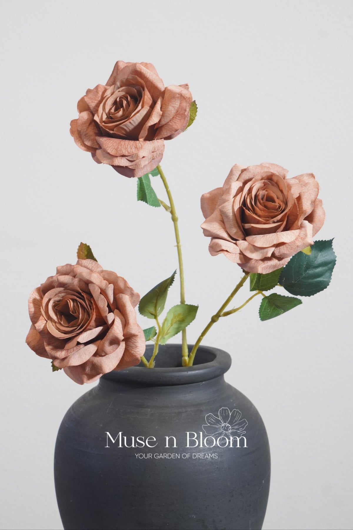Artificial Silk Rose Stem - 3 Bloom Faux Flower Rose 32"