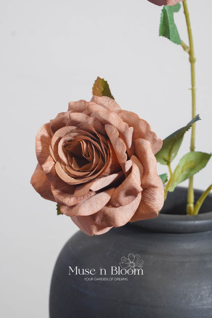 Artificial Silk Rose Stem - 3 Bloom Faux Flower Rose 32"