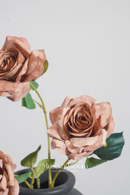 Artificial Silk Rose Stem - 3 Bloom Faux Flower Rose 32"