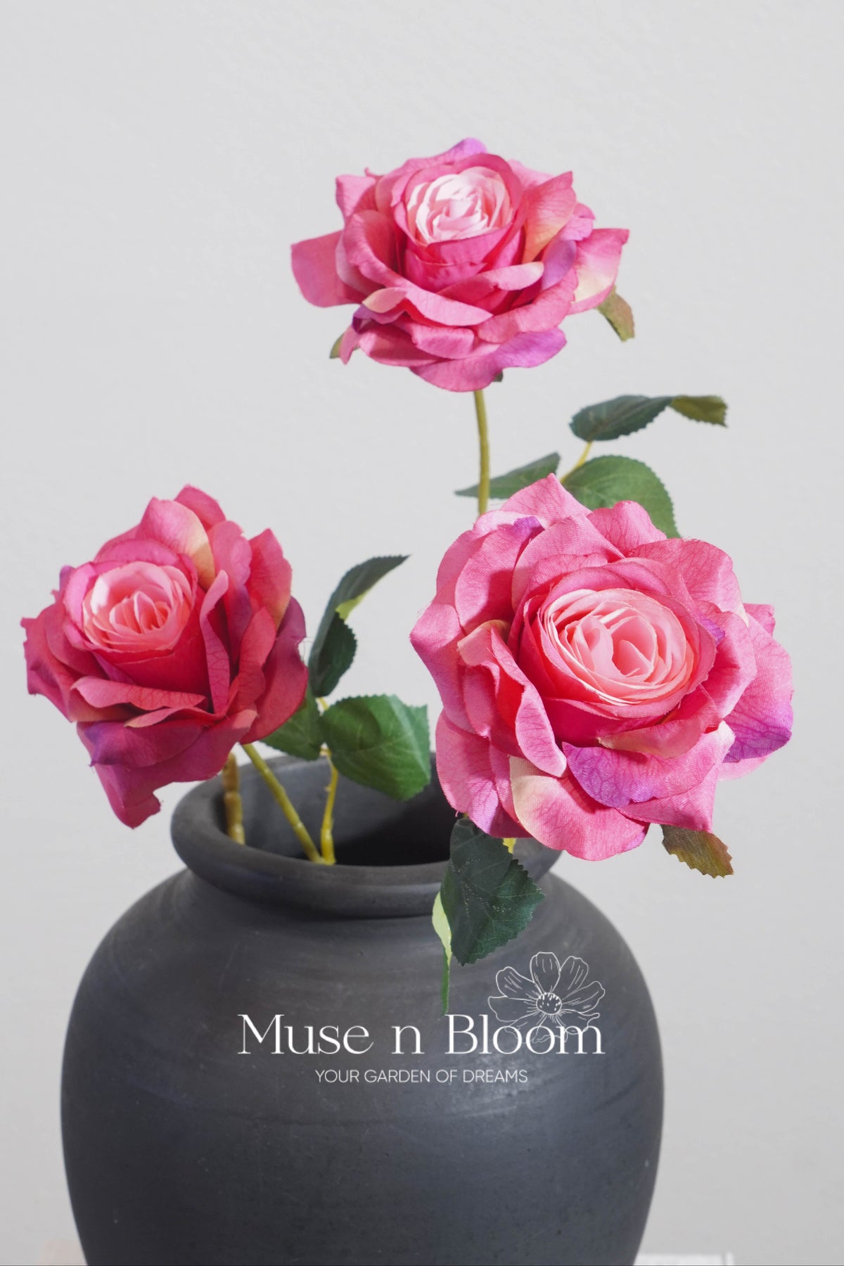 Artificial Silk Rose Stem - 3 Bloom Faux Flower Rose 32"