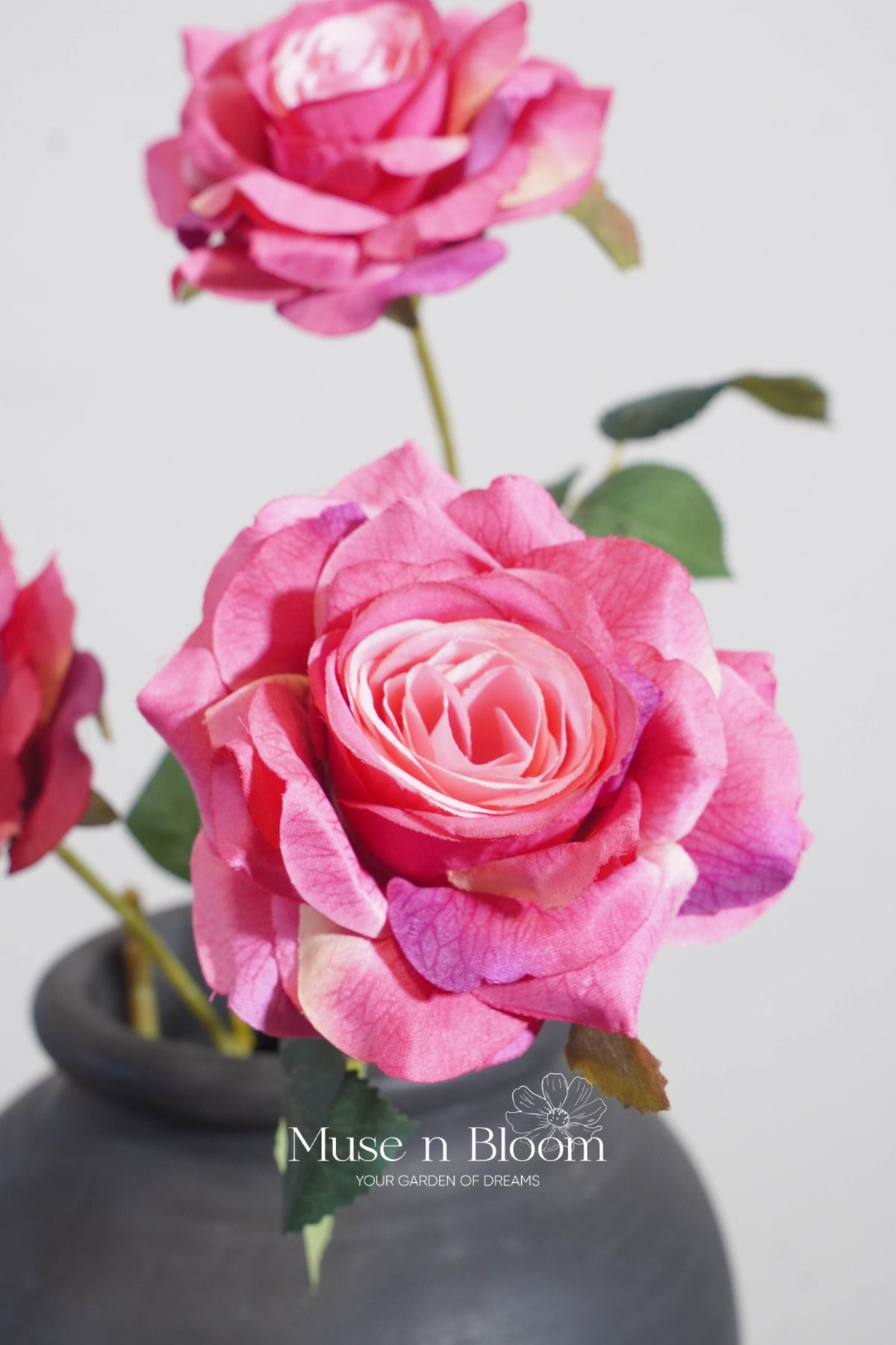 Artificial Silk Rose Stem - 3 Bloom Faux Flower Rose 32"