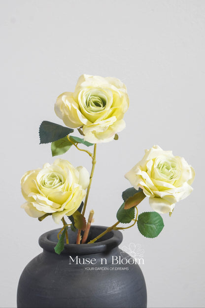 Artificial Silk Rose Stem - 3 Bloom Faux Flower Rose 32"