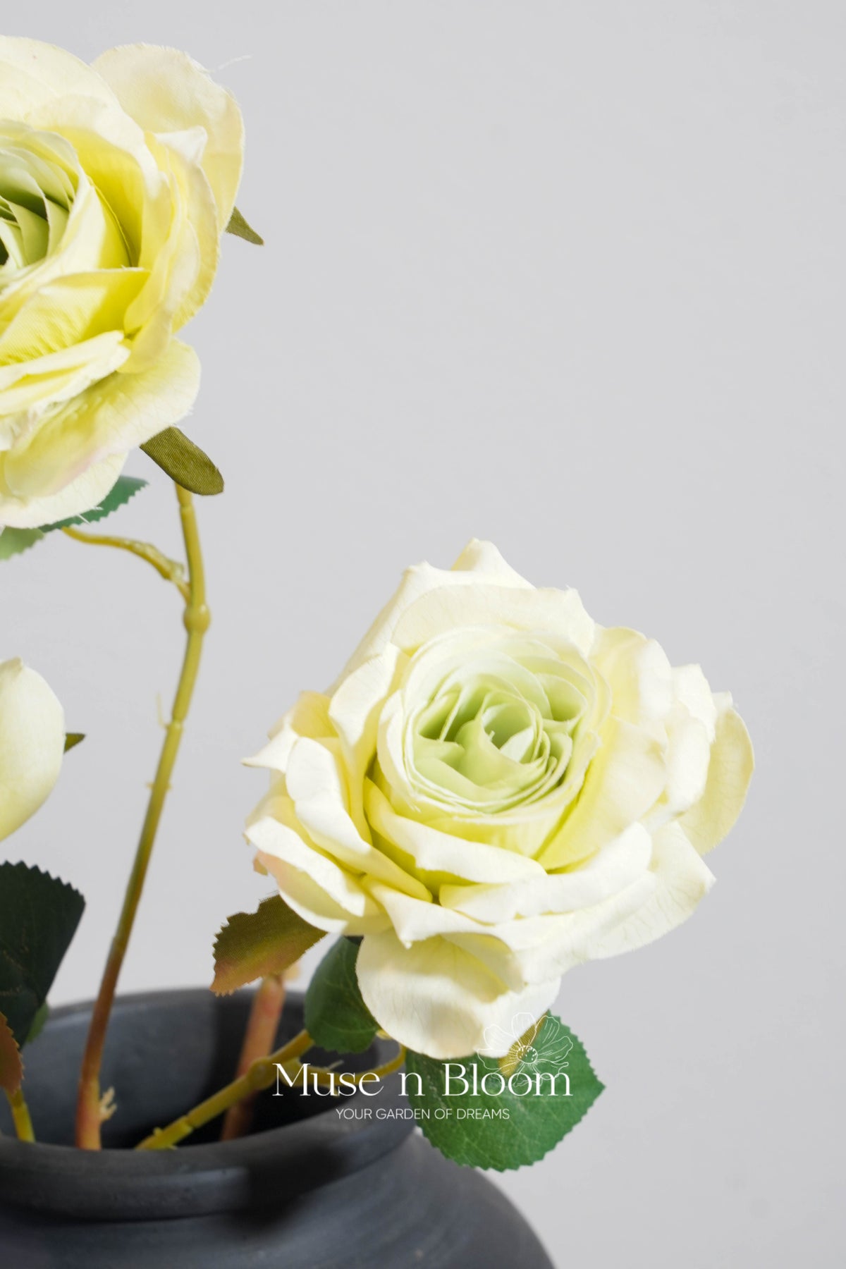 Artificial Silk Rose Stem - 3 Bloom Faux Flower Rose 32"