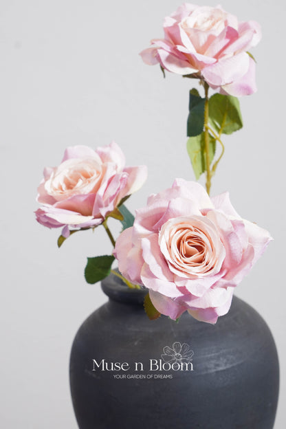 Artificial Silk Rose Stem - 3 Bloom Faux Flower Rose 32"