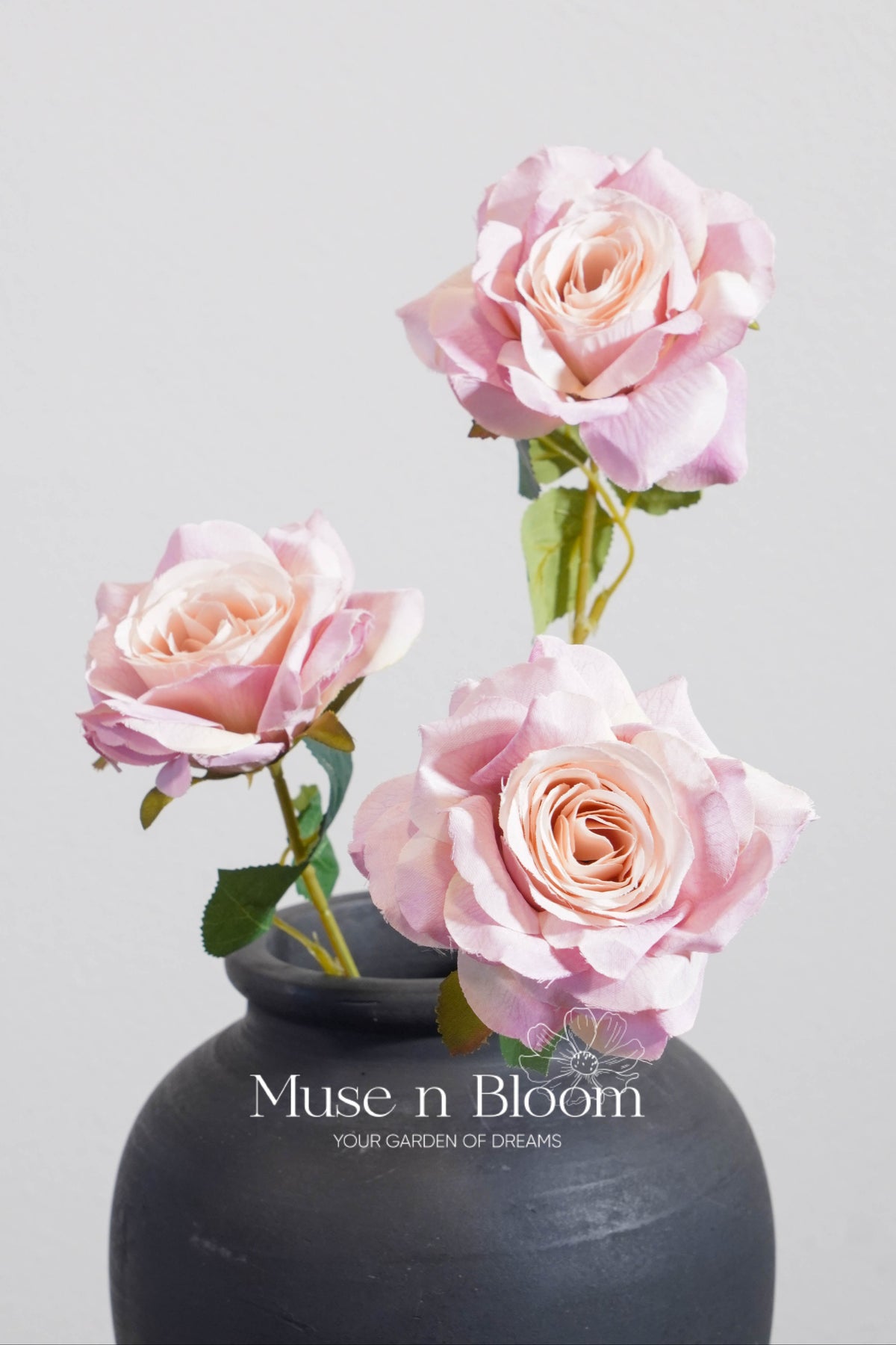 Artificial Silk Rose Stem - 3 Bloom Faux Flower Rose 32"