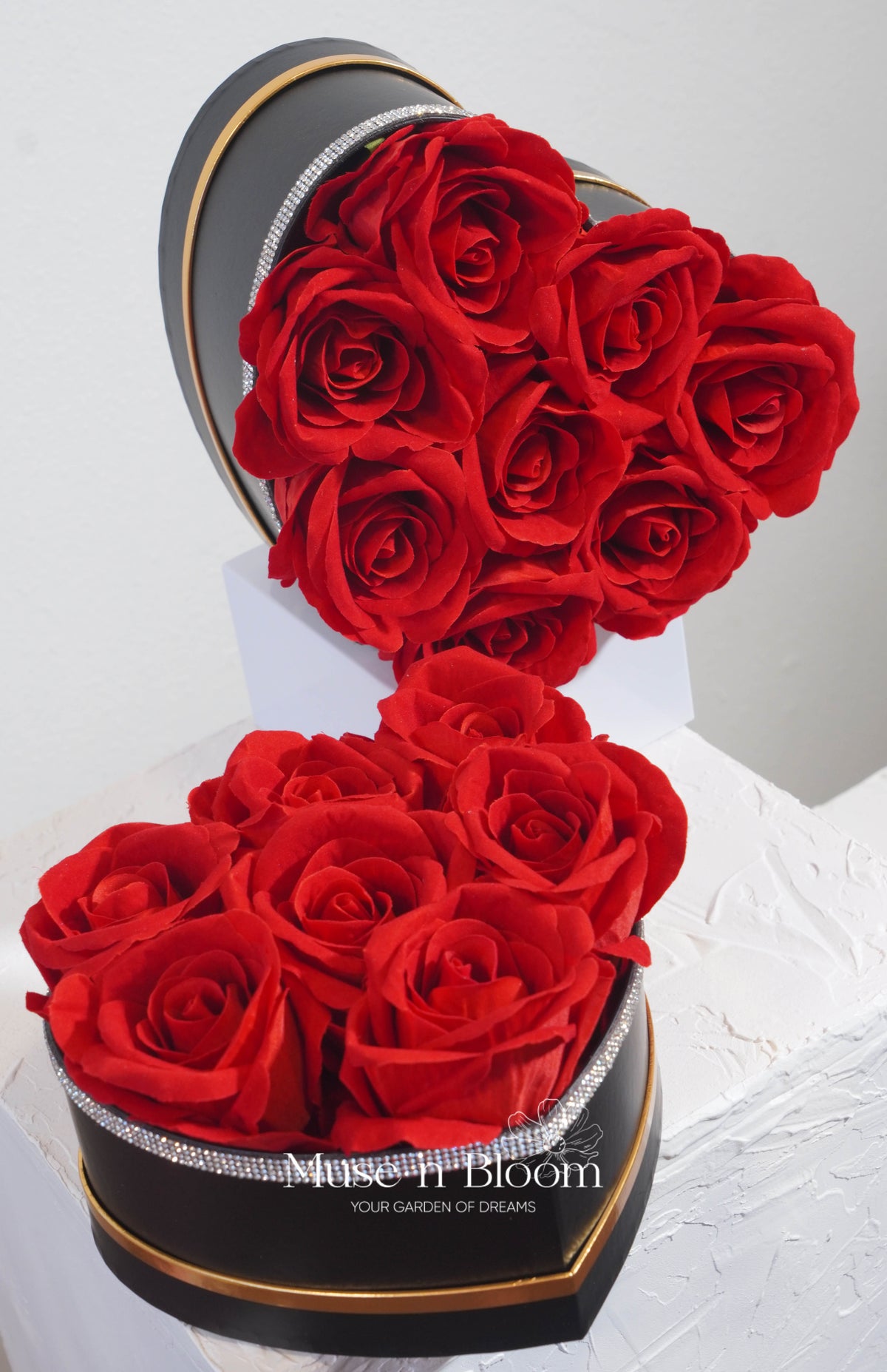 Artificial Red Velvet Rose Heart Box