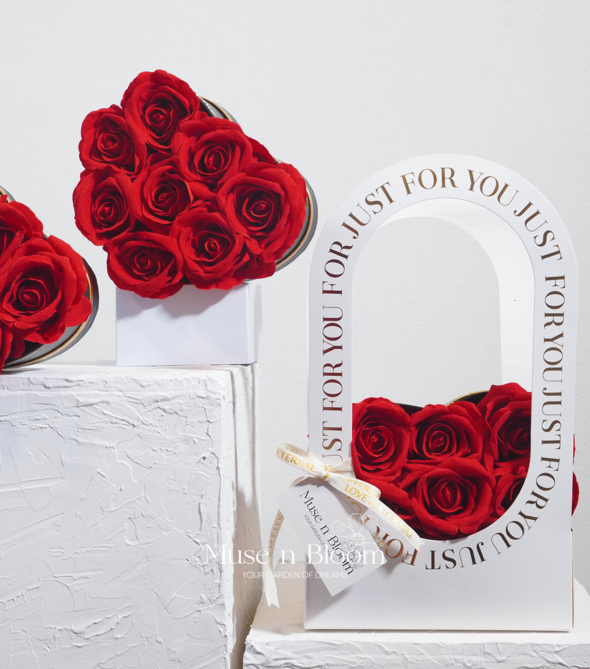 Artificial Red Velvet Rose Heart Box