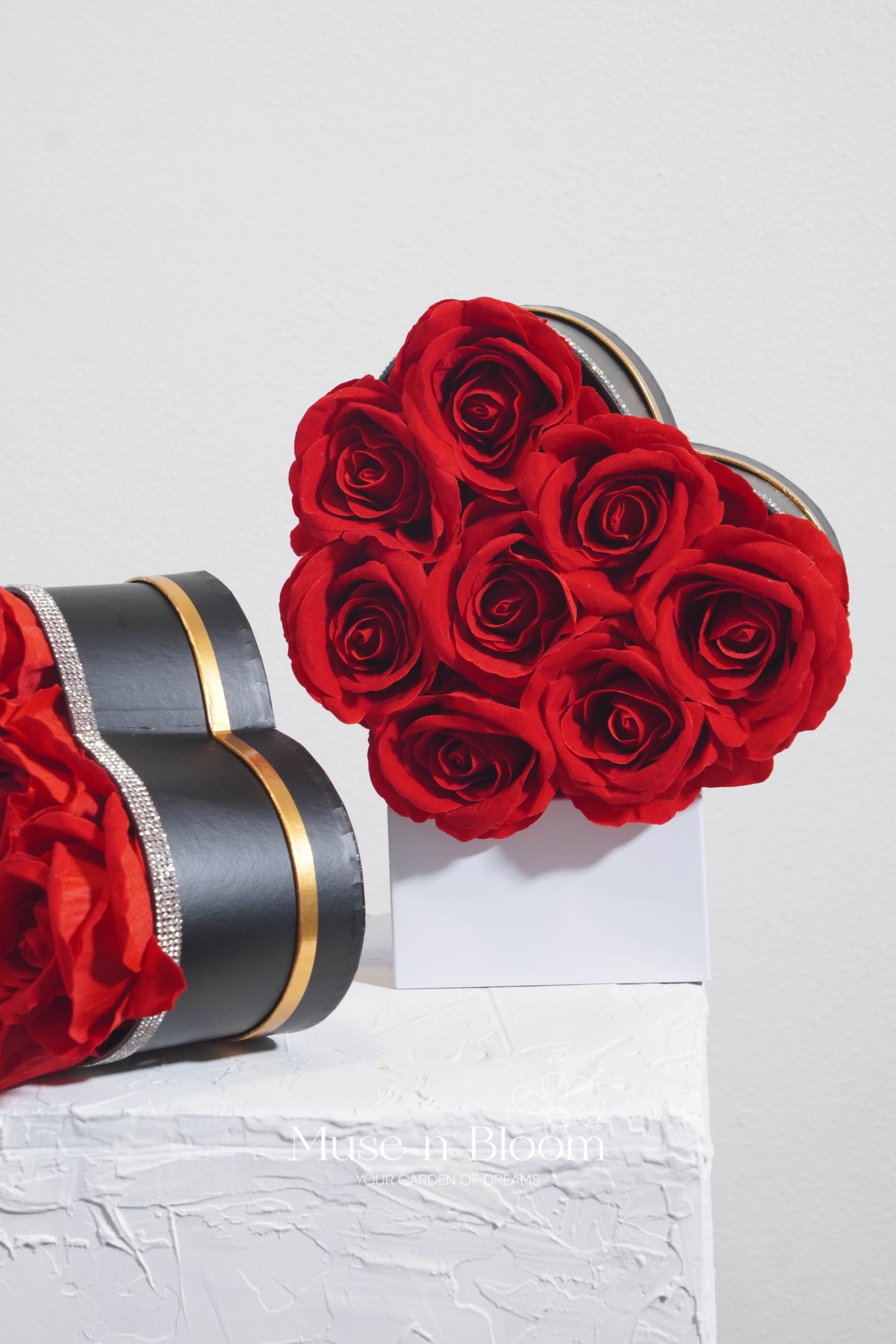 Artificial Red Velvet Rose Heart Box