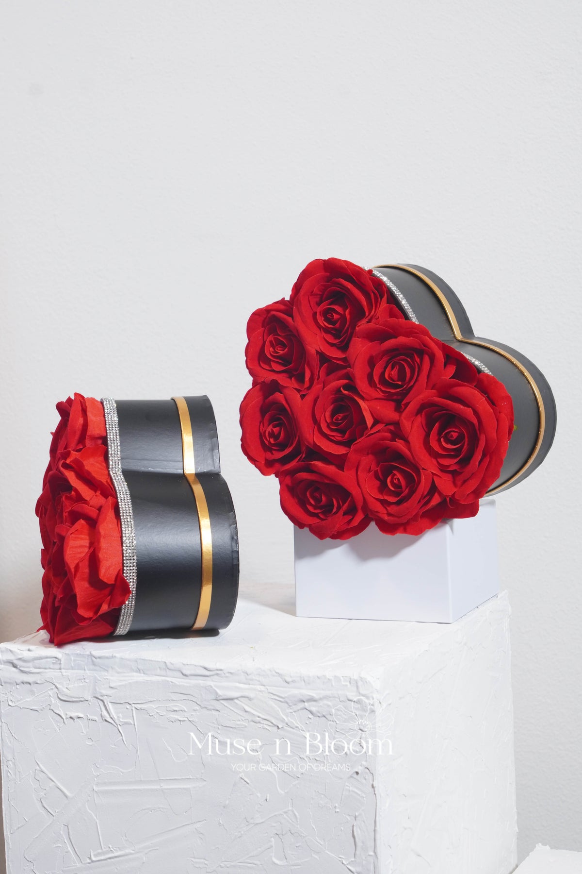 Artificial Red Velvet Rose Heart Box