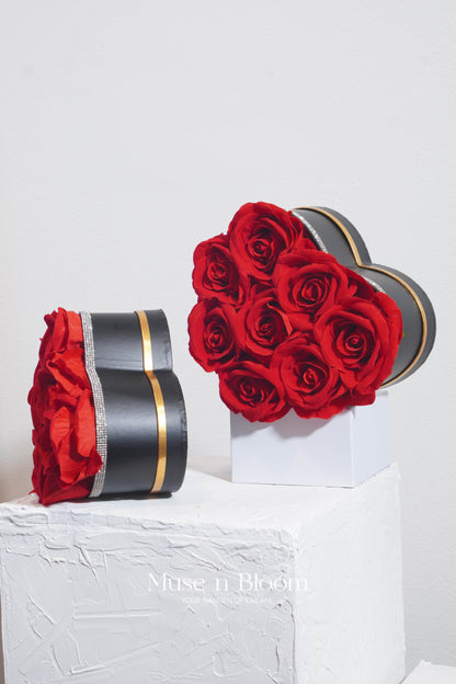 Artificial Red Velvet Rose Heart Box