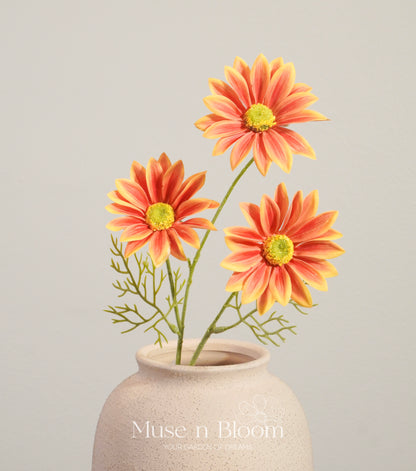 Artificial Daisy Flower Stem - Real Touch - Orange