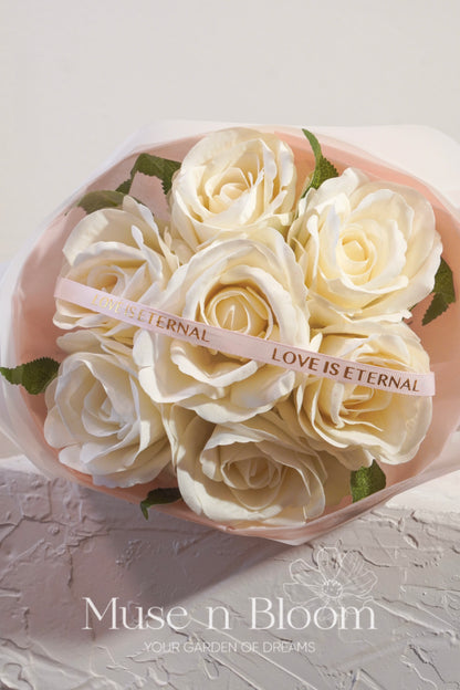 Artificial Rose Bouquet – White – Elegant Eternal Flowers Gift (S)