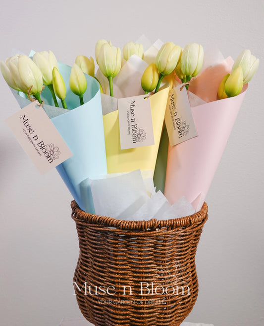 Artificial Real Touch White Tulips Bouquet Arrangment