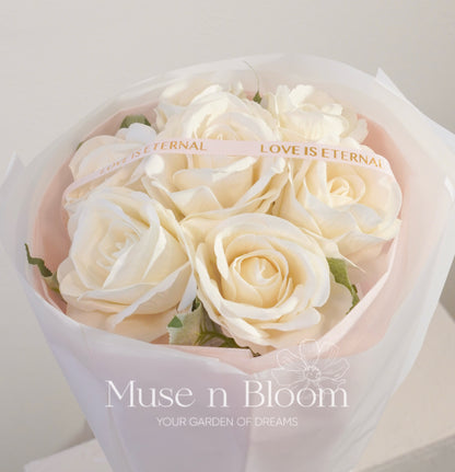 Artificial Rose Bouquet – White – Elegant Eternal Flowers Gift (S)