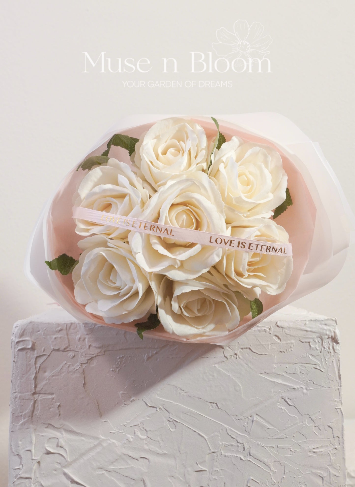 Artificial Rose Bouquet – White – Elegant Eternal Flowers Gift (S)