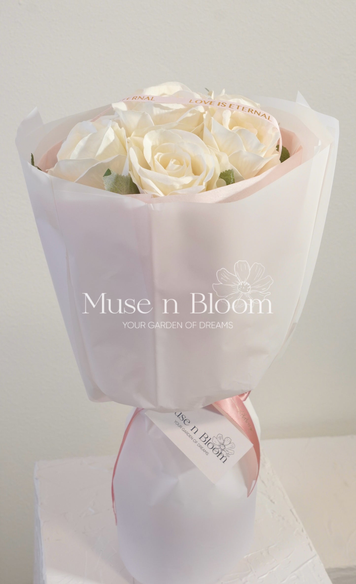 Artificial Rose Bouquet – White – Elegant Eternal Flowers Gift (S)