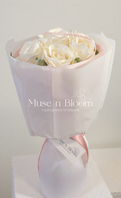Artificial Rose Bouquet – White – Elegant Eternal Flowers Gift (S)