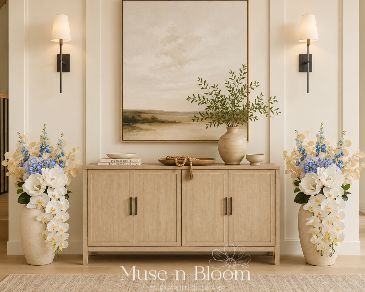Artificial Flower Arrangement – Blue & White Orchid Cascade