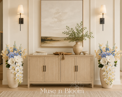 Artificial Flower Arrangement – Blue & White Orchid Cascade