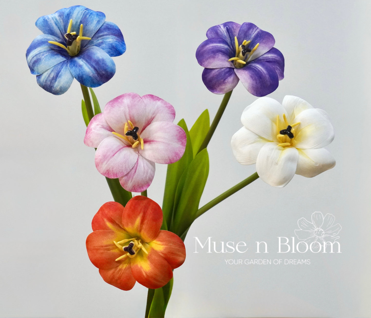 Artificial Tulip Flower Stems - Orange PU Tulips Bloomed