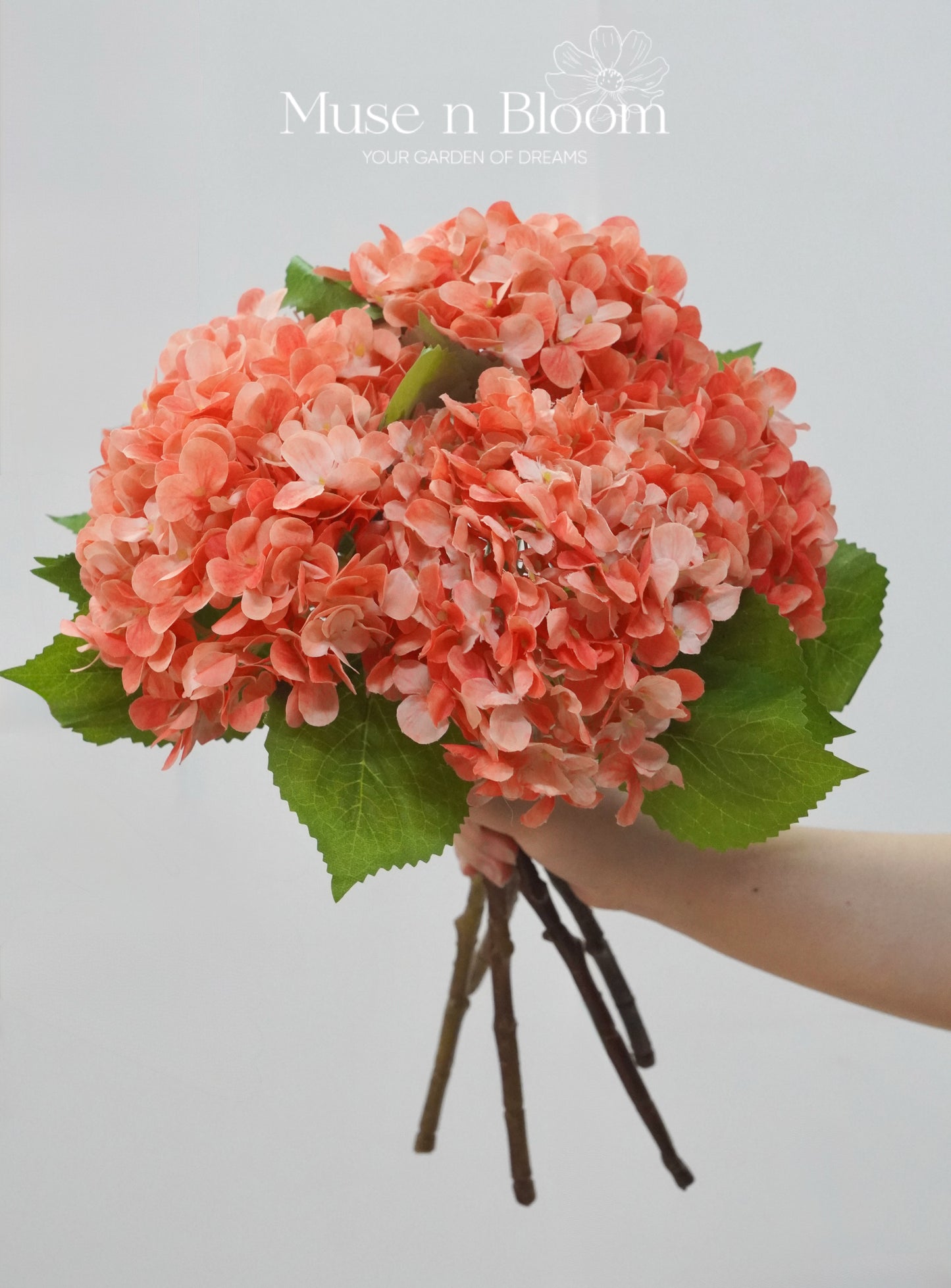 Artificial Hydrangeas - Orange 18"