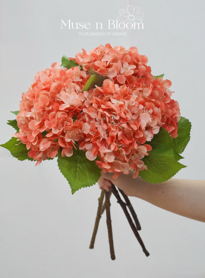 Artificial Hydrangeas - Orange 18"
