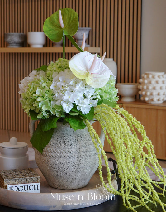 Artificial Hydrangea Arrangement - Green White