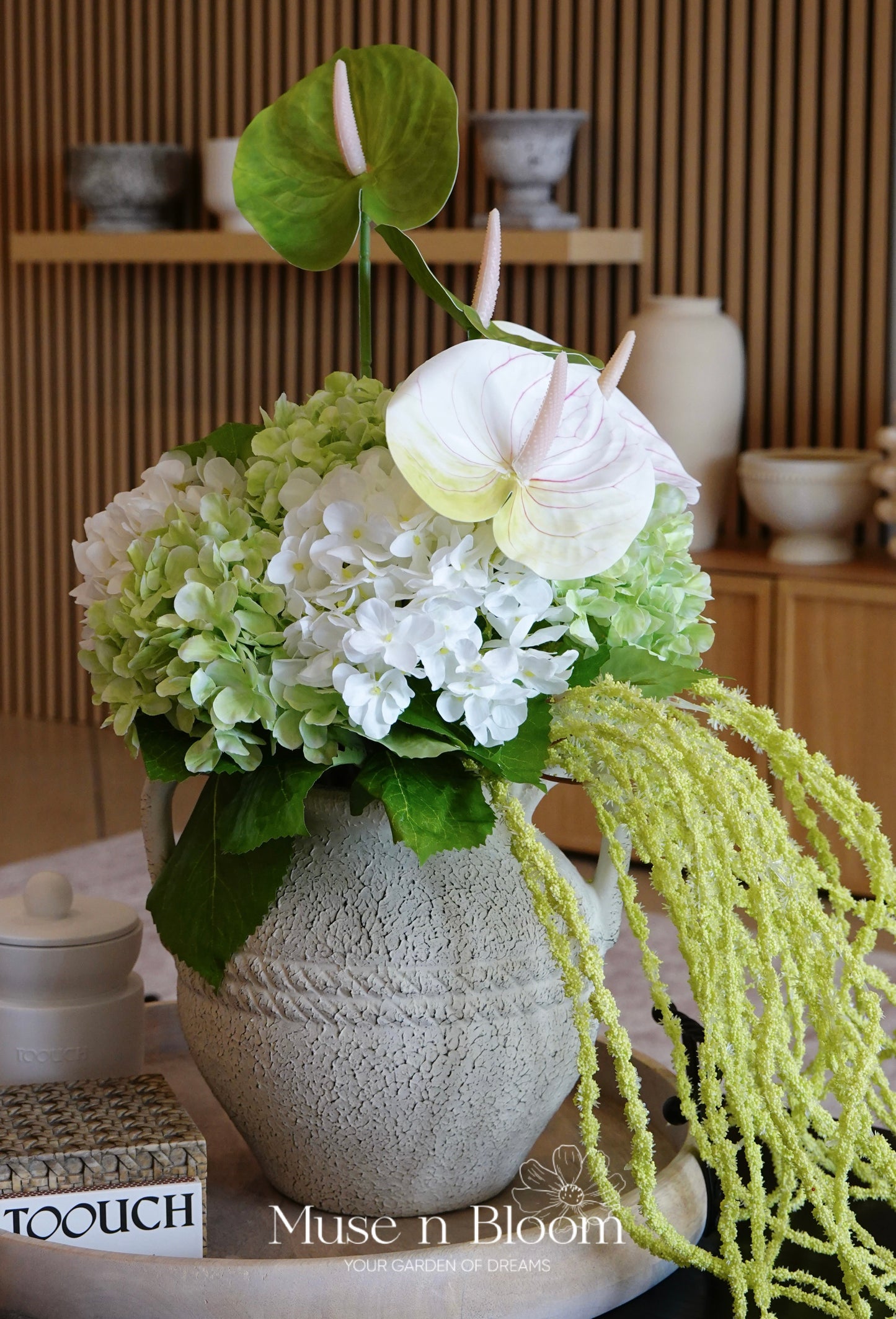 Artificial Hydrangea Arrangement - Green White