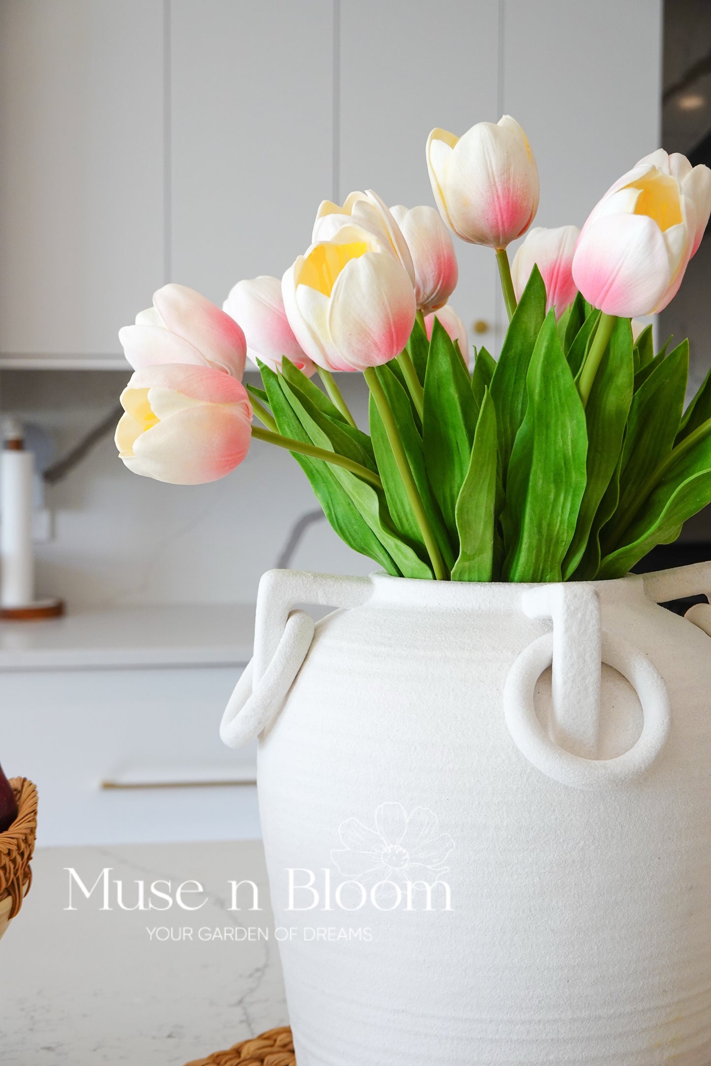 Artificial Tulip Flower Stems - PU Tulips Ombre Pink