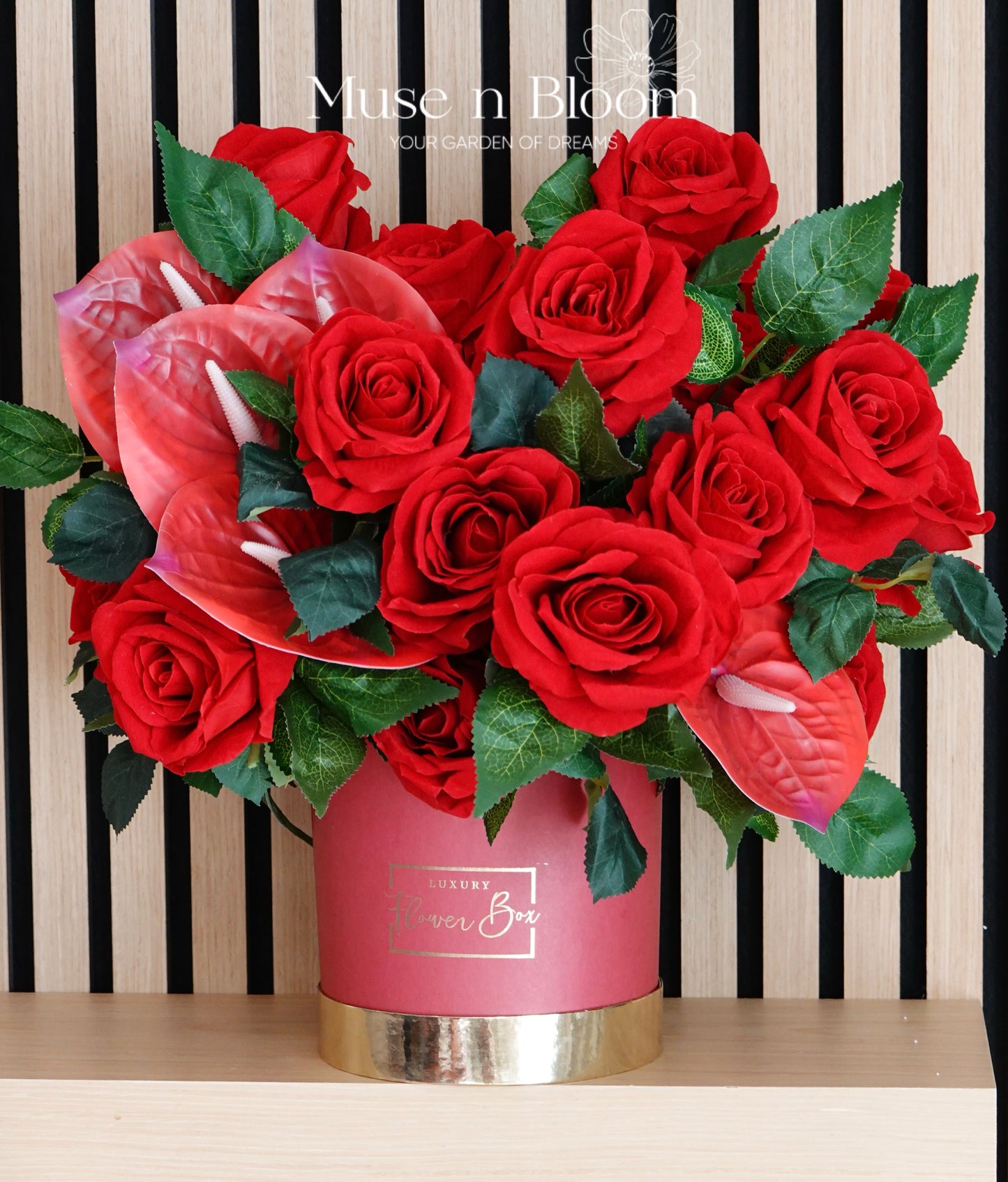 Artificial Flower Box Arrangement (M) - Luxury Red Rose Gift Box