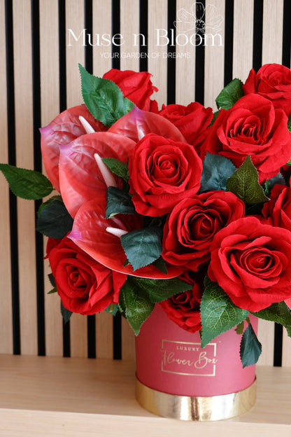 Artificial Flower Box Arrangement (M) - Luxury Red Rose Gift Box