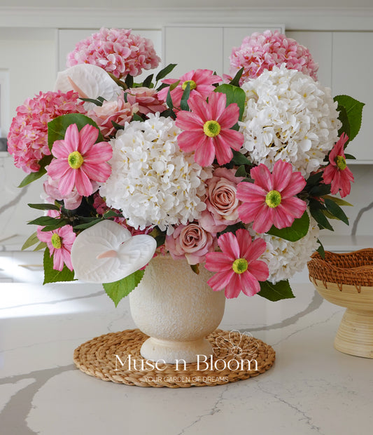Artificial Hydrangea & Rose Flower Arrangement