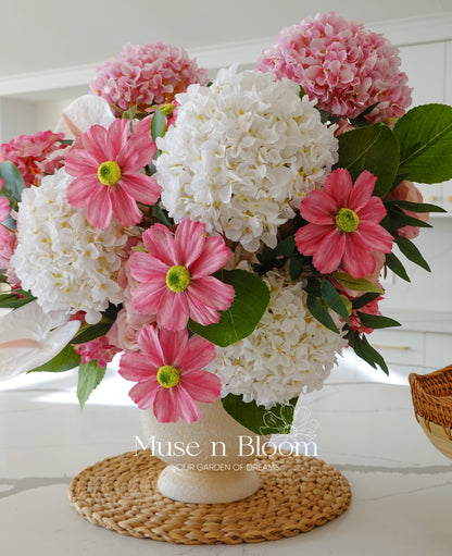 Artificial Hydrangea & Rose Flower Arrangement