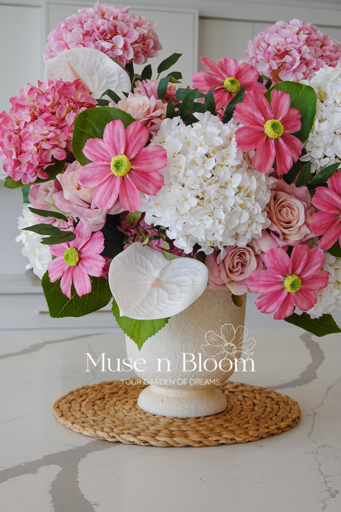 Artificial Hydrangea & Rose Flower Arrangement