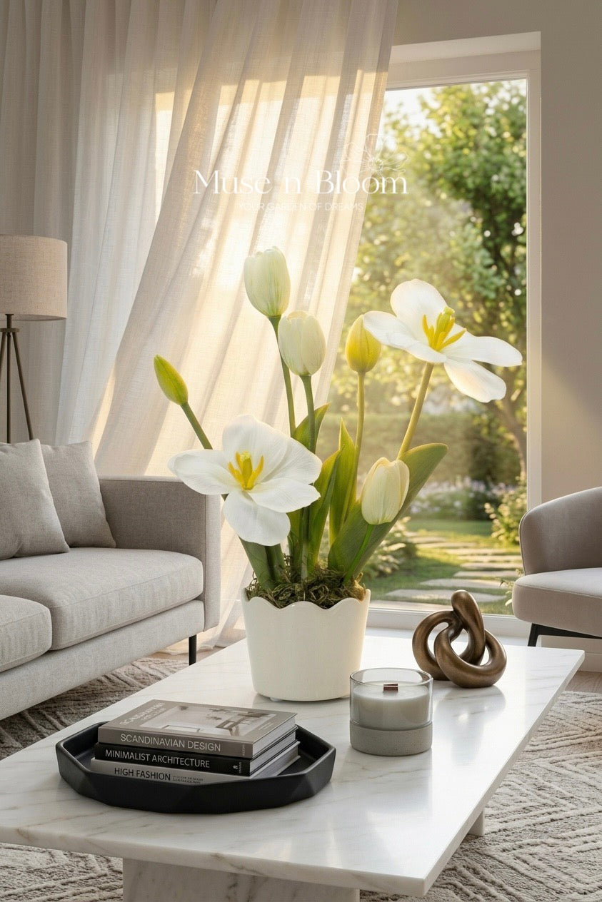 Artificial Tulip Flower Arrangement w/ Vase