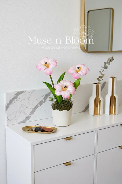 Artificial Pink Bloomed Tulip Flower Arrangement w/ Vase