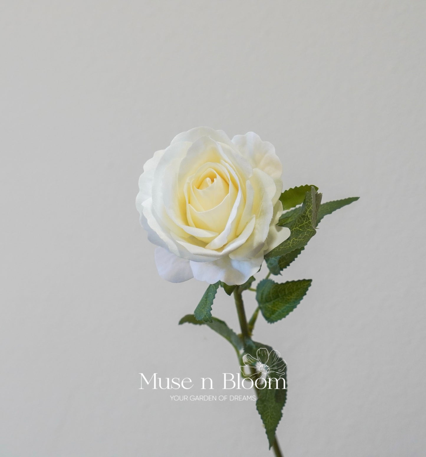 Artificial Rose Flower Stem - Velvet White 27"
