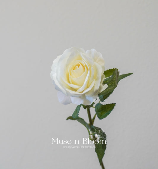 Artificial Rose Flower Stem - Velvet White 27"