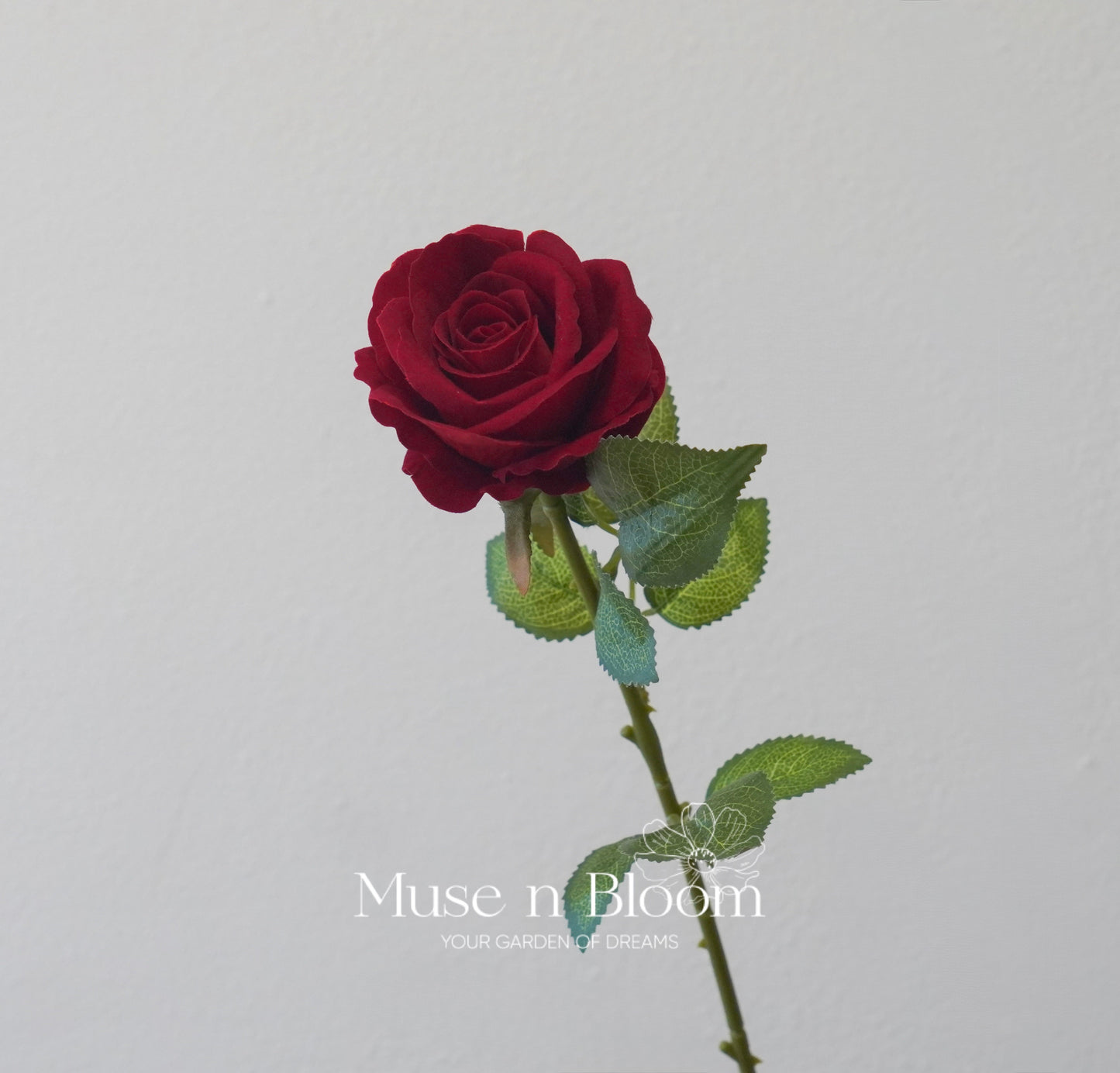 Artificial Rose Flower Stem - Velvet Dark Red 27"