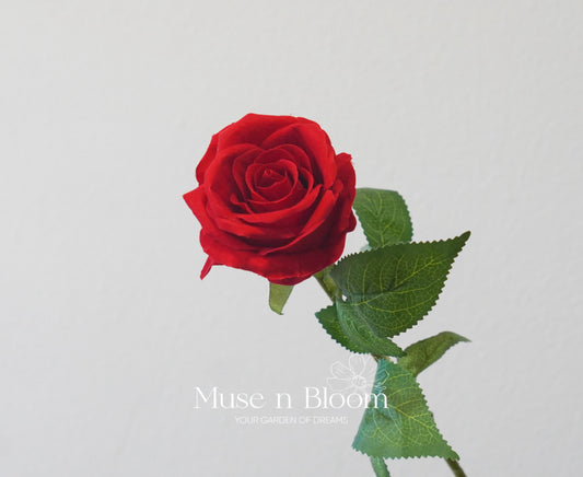 Artificial Rose Flower Stem - Velvet Red 27"